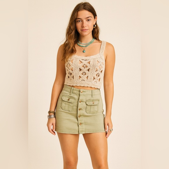 Altar'd State | Button Down Mini Skirt | Olive Green | Small - Picture 1 of 6